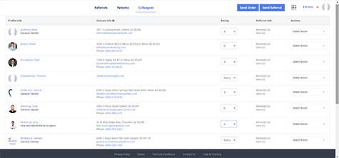 <h3>Dental Referral<br>Management System</h3><br> General dentists can connect to Specialist or other practitioner over referral platform to send them patient referrals. One can find connected specialist or practitioners at Colleague section to check referral sent/received to/from them.