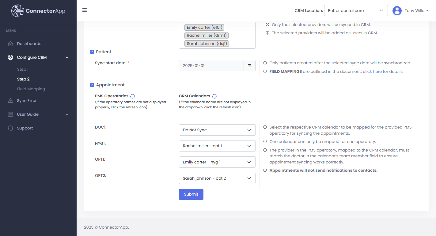 dentrix to high level crm-mapping details