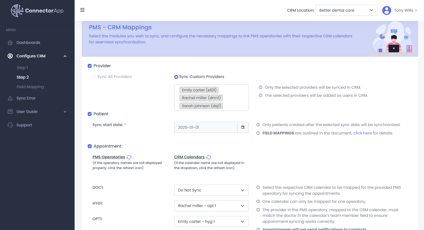 dentrix to high level crm-mapping