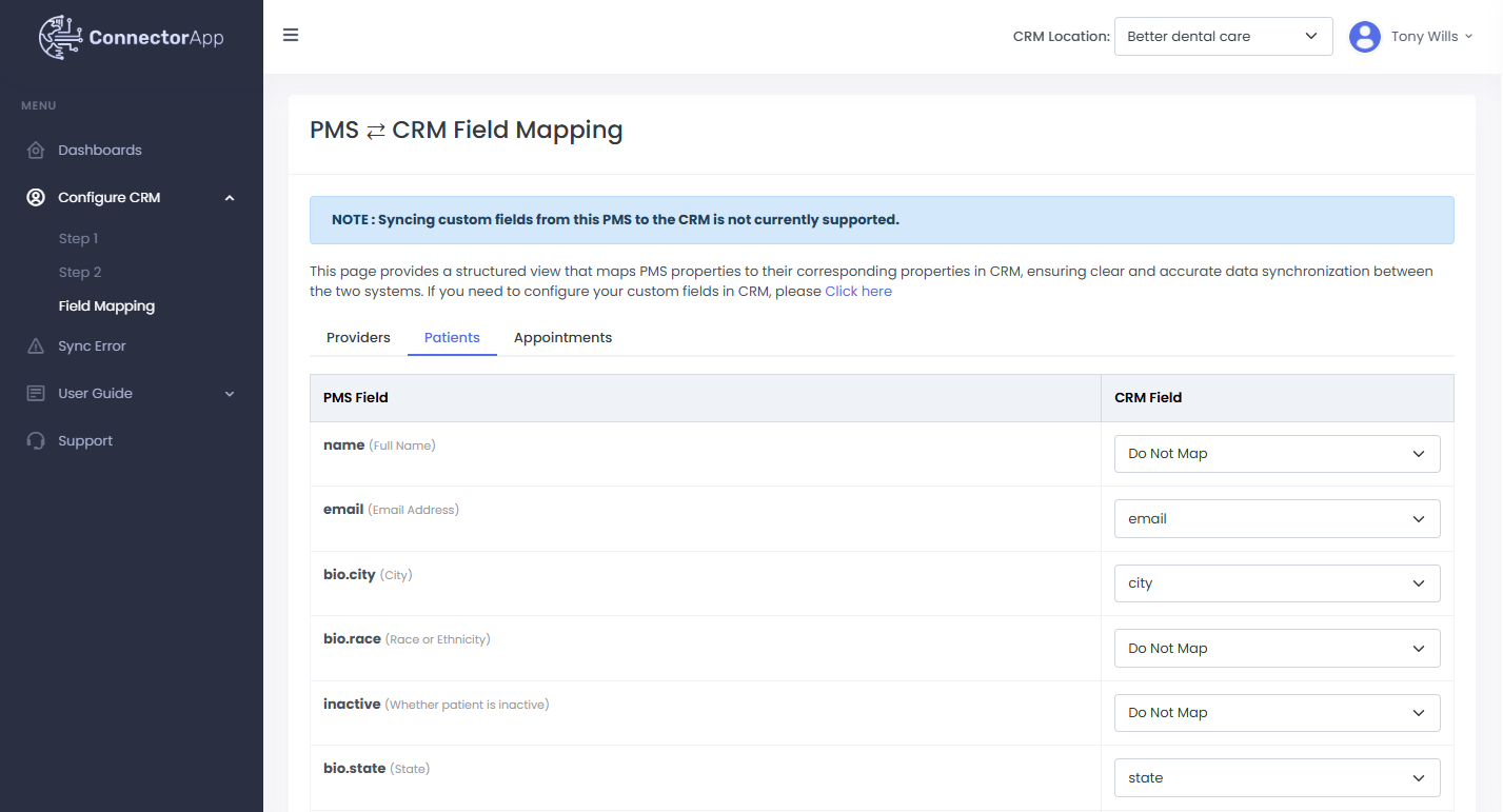dentrix field-mapping