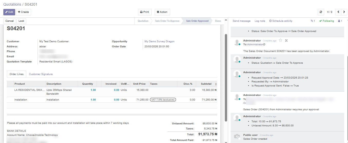 Odoo Sales Order Screenshot